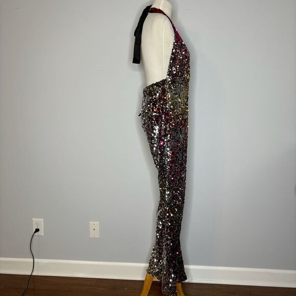 Nasty Gal- Ombre Sequin Halterneck Plunge Jumpsuit - Picture 7 of 7